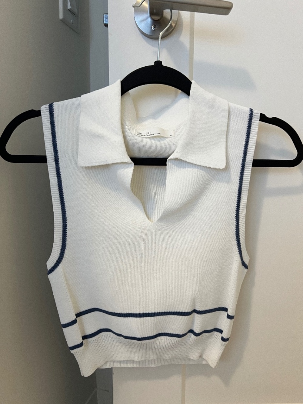 OAK + FORT Sleeveless Collared Knit Tank in White